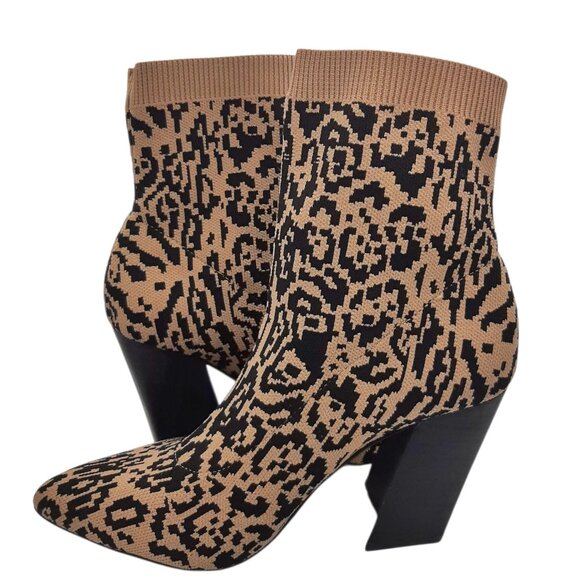 Vince Camuto Leopard Print Knit Sock Booties Pointed Toe Block Heel Boots SZ 8 - Picture 7 of 10
